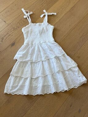 Sincerely Jules White Smocked Eyelet Tiered Dress Small